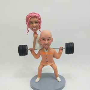 Weight Lifting Wedding Cake Topper: Custom Bobblehead Figurine