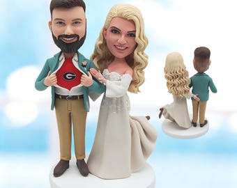 Personalisierter Hochzeitstorte Topper Bobblehead, Benutzerdefinierte Paarfiguren von Fotos, Einzigartiges Hochzeitsgeschenk -K311