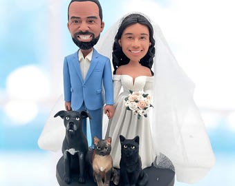 Tortenstecker Hochzeitstorte mit Haustieren vom Foto, Hochzeitstorte Topper, Brautpaar Geschenke - K502