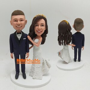 Custom Wedding Cake Topper: Personalized Bobblehead Couple Figurine