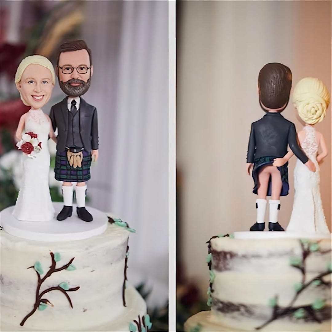 Custom Scottish Kilt Wedding Cake Topper From Photo, Personalized Bride ...