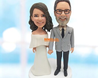 Personalisierte Hochzeitstorte Topper Foto, benutzerdefinierte Braut Bräutigam Bobblehead Figur Ehe Geschenk Andenken-K218B