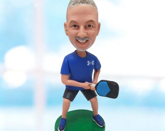 Personalisierte Pickleball Bobblehead vom Foto, benutzerdefinierte Spieler Geschenk für Papa Ehemann Opa Figur -K1208