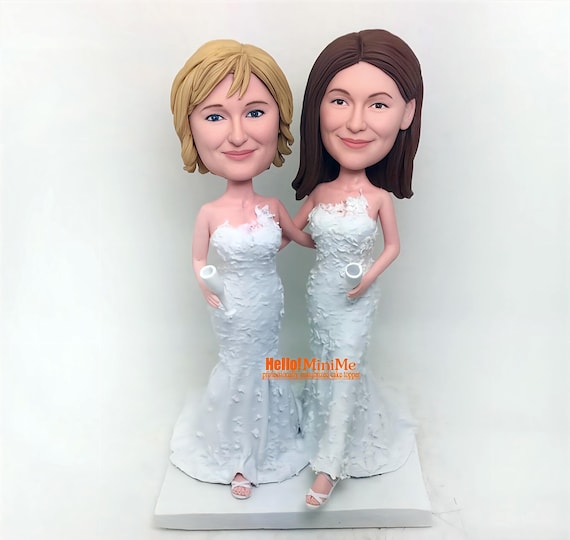 Custom Lesbian Wedding Cake Topper: Bride & Bride Bobblehead