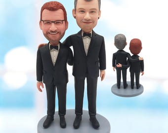 Benutzerdefinierte Gay Hochzeitstorte Topper, personalisierte zwei Bräutigam Figur, Mr und Mr Gift -K222