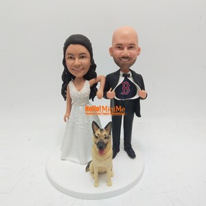 Custom Couple Bobblehead Wedding Cake Topper with Dog