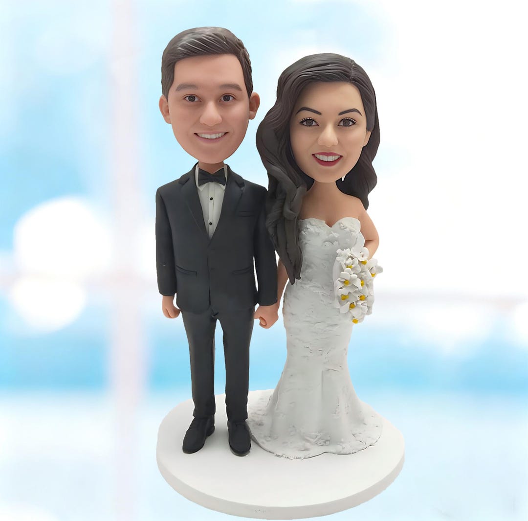 Personalized Wedding Cake Topper Bobbleheads: Custom Bride and Groom ...