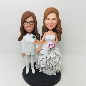 Custom Lesbian Wedding Cake Topper: Personalized Bobblehead Figurine