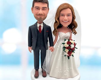 Benutzerdefinierte Hochzeitstorte Topper Braut Bräutigam, personalisiertes Paar Bobblehead Andenken Geschenk vom Foto -K415