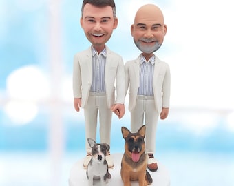 Personalisierter Gay Hochzeitstorte Topper, zwei Bräutigam Bobbleheads vom Foto, gleichgeschlechtliches Paar Geschenk -K219