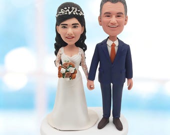 Personalisierter Hochzeitstorte Topper, Benutzerdefinierte Paar Bobblehead Figur von Fotos -K227