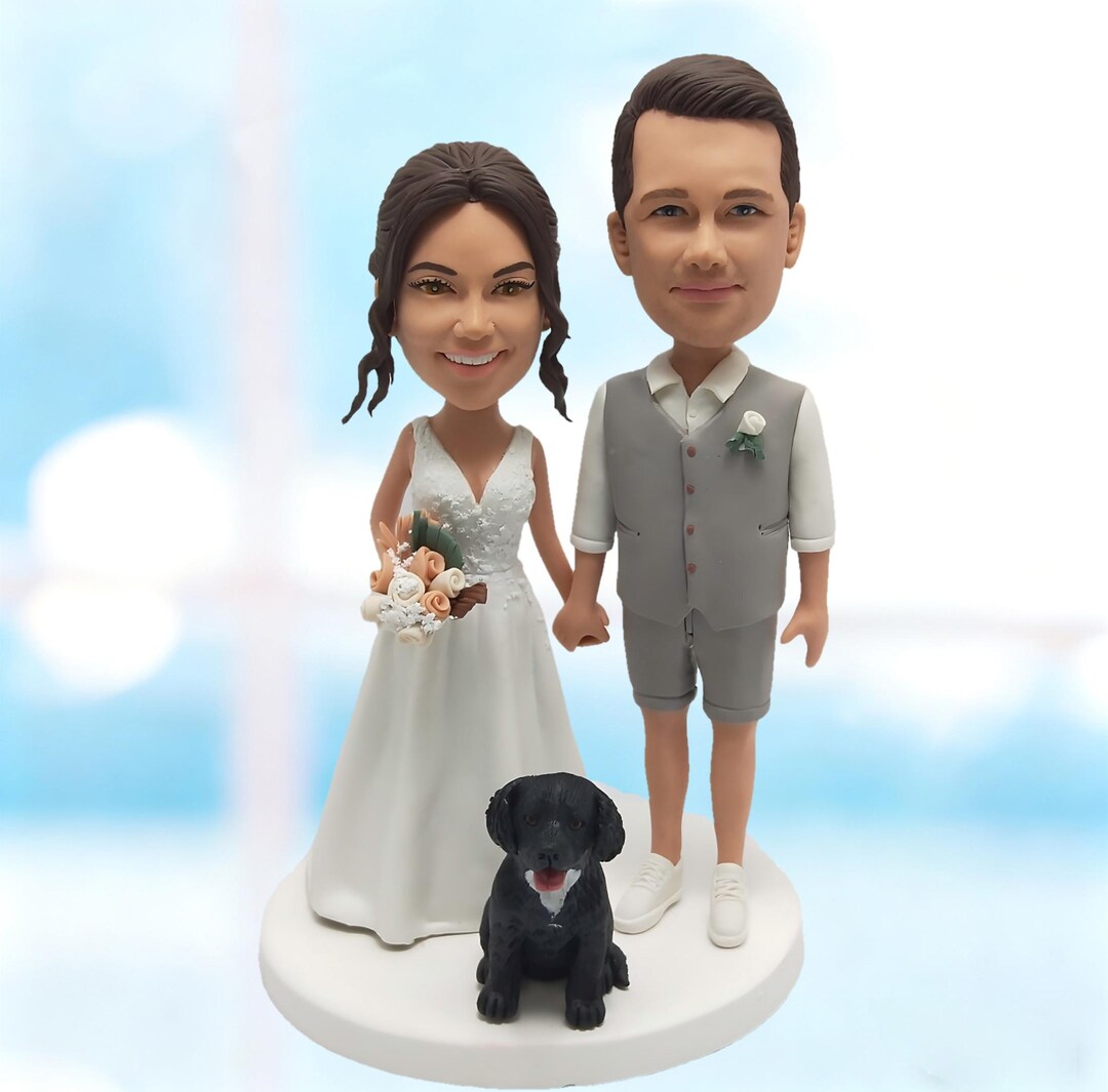 Handmade Wedding Cake Topper – Bride & Groom With Dogs – Personalized ...