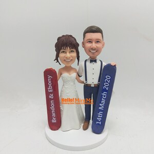 Custom Snowboarding Wedding Cake Topper: Personalized Bobblehead Figurine