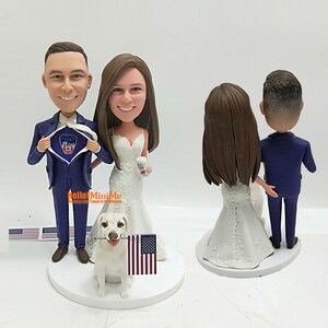 Custom Wedding couple bobblehead, custom bobblehead cake topper, wedding cake topper Personalized People, Custom wedding gift with dog- K833