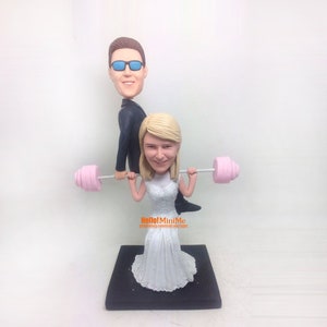 Custom Wedding Cake Topper: Weight Lifting Couple Bobblehead