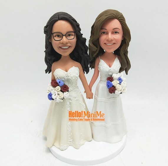 Personalized Lesbian Wedding Cake Topper, Custom Same Sex Couple Bobblehead  From Photo -K351