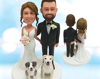 Personalisierte Braut & Bräutigam Kuchen Topper mit Hunden, benutzerdefinierte Hochzeit Bobblehead vom Foto-K375A