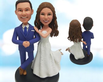 Personalisierter Hochzeitstorte Topper vom Foto, Personalisierte Braut und Bräutigam Paar Bobbleheads Andenken-K249