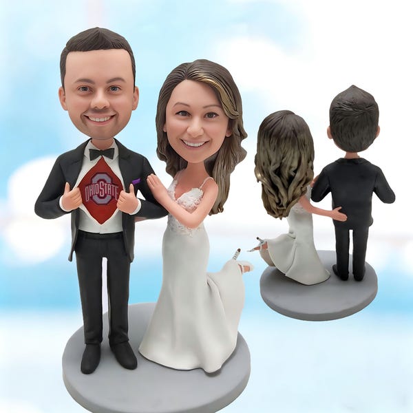 Personalized Wedding Cake Topper Bobblehead, Custom Couple Figurine from Photo, Unique Wedding Gift  -K080