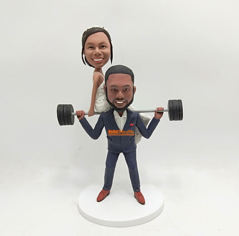 Weight Lifting cake topper wedding Bobblehead cake topper
