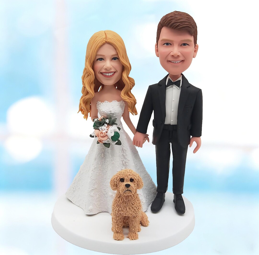 Custom Wedding Cake Topper Bride & Groom With Dog, Personalized ...