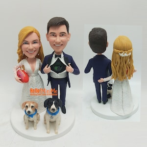 Custom Wedding Cake Topper: Bride & Groom Bobblehead Figurine