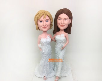 Same sex Wedding Cake Topper Lesbian wedding cake topper lesbian bobblehead same sex Wedding topper custom cake toppers - CT G1216 WSRY