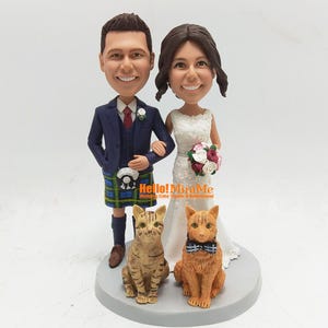 Wedding Cake Topper bobblehead Custom Scotland kilt cake topper Wedding bobble head Cake toppers Custom Wedding topper bride and groom -K430