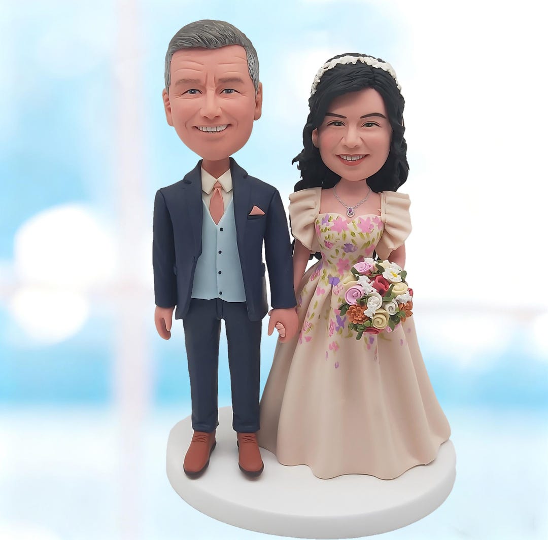 Custom Wedding Cake Topper Bobblehead From Photos, Personalized Bride ...