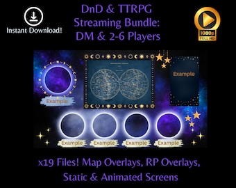 Livestream Overlay for DnD | TTRPG | Actual Play | YouTuber | OBS | Twitch | Supports DM and 2-6 Players | Starry Night Sky Stream Package
