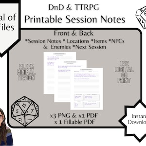Ren och minimalistisk D&D- och TTRPG-sessionsanteckningsspårare - För tryckt och digitalt bruk