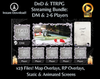 Livestream Overlay for DnD | TTRPG | Actual Play | YouTuber | OBS | Twitch | Supports DM and 2-6 Players | Bone Themed Stream Package
