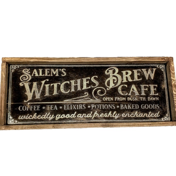 Halloween farmhouse style Distressed and vintage look Salem witches brew cafe sign/farmhouse/rustic cottage