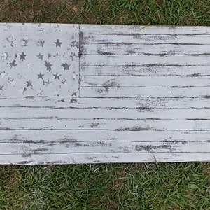 Vintage look rustic farmhouse white textured and Distressed American Flag Wall decor/24"/patriotic