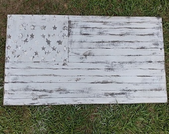 Vintage look rustic farmhouse white textured and Distressed American Flag Wall decor/24"/patriotic