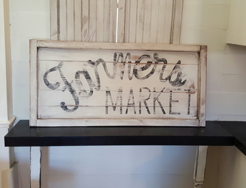 Vintage look distressed Farmers Market Sign/Kitchen/Black White/grocery 