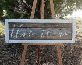 Cottage rustic look and distressed This is us wood trimmed sign/rustic sign/living room decor