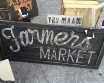 Vintage look distressed Farmers Market Sign/Kitchen/Black White/grocery