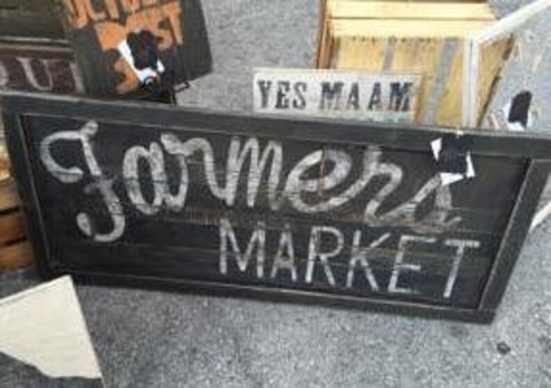 Vintage look distressed Farmers Market Sign/Kitchen/Black White/grocery 