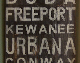 Distressed subway sign customized to any cities you choose