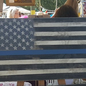 Distressed Black and White thin blue line police American Flag wall decor-36.5" x 24"/americana/patriotic