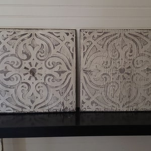 Plaster art Rustic cottage  set of 2 tin tile inspired textured Wall hanging/3 d wall art/pattern wall hanging/cottage farmhouse rustic