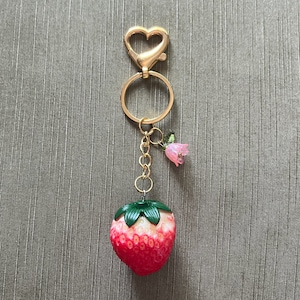 Sweet Strawberry Golden Keychain