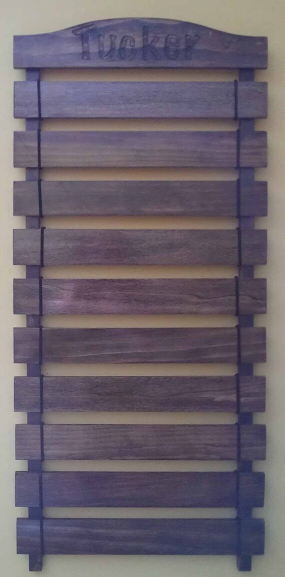 KARATE BELT DISPLAY RACK 6 SLATS PERSONALIZED AND STAINED