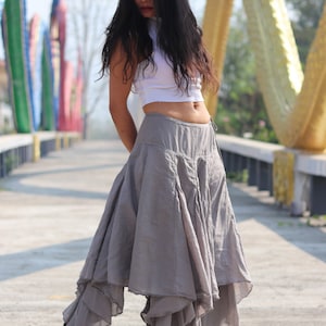 Pixie Boho Light Grey Baumwolle Maxi-Rock, Taschentuch Saum