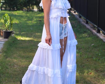 Boho Cotton Open Maxi Dress /  Beach Cover-Up /Festival / Gpsy /Bohemian / Long