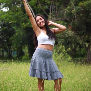 Mini Skirt / Boho Skirt / Boho Mini / Cotton Skirt / Color Light Gray / Summer Skirt / Festival Skirt /Pixie mini skirt/ Double Fabric Skirt