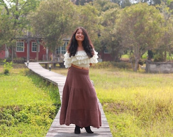 Dusty Rose Boho Maxi Skirt: Double Fabric Tiered Peasant Skirt