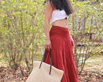 Langer Rock / Maxi / Boho / Gesamtlänge / Baumwolle / Bescheiden / Farbe Rot/ Boho Chic / Festival