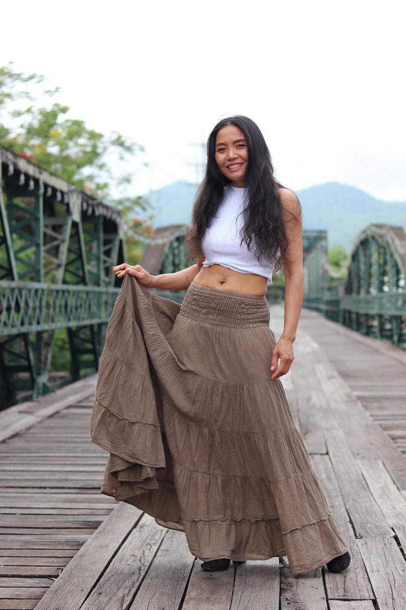 Gauze Tiered Skirt / Maxi Skirt / Long Boho Skirt / Boho Skirt / Full Length Skirt / Cotton Skirt / Long Skirt / Light Brown Skirt image 4